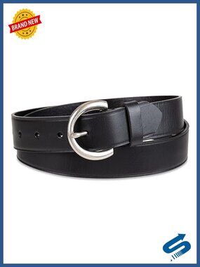Genuine Leather Jean Belt Round Edge Logo Loop Casual Everyday